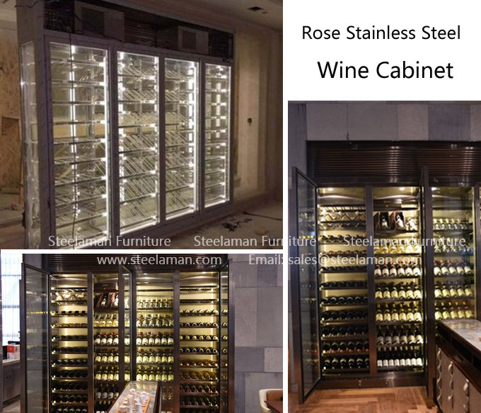 Gold metal wine cabinet customized,stainless steel wine shelf golden decoration SL6524