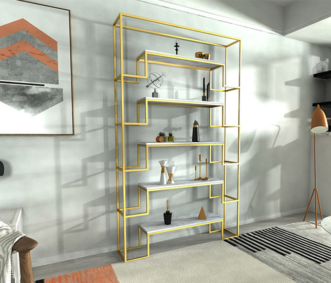 European Style Living Room Wholesale Storage Symmetry Beauty Stainless Steel Joker Shelf