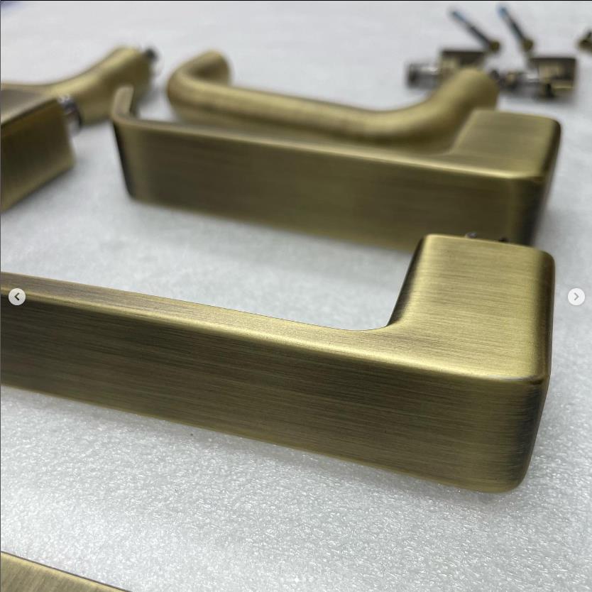 Brushed brass door hardware