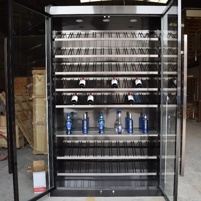 luxury stainless steel wine display glass cabinet