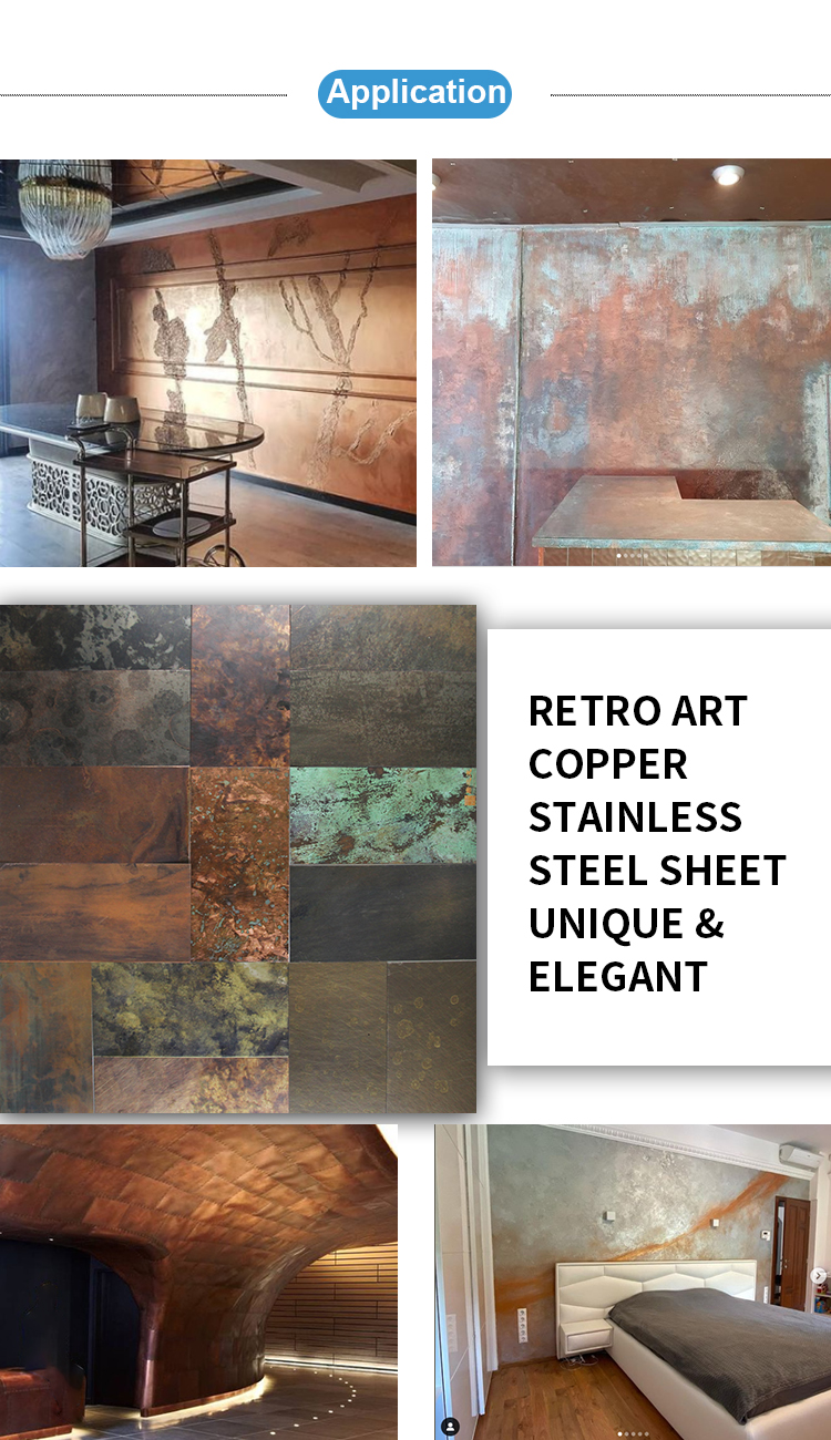 Wall Art Decor Antique Anti-Finger Print Copper Stainless Steel Sheet 