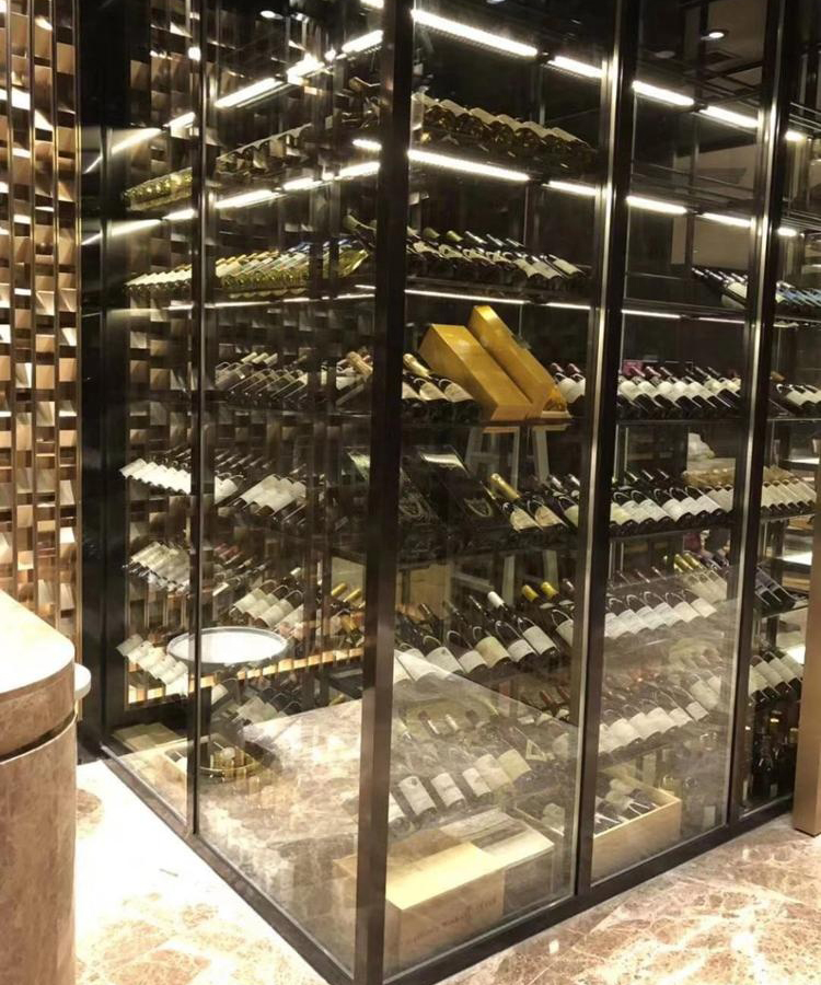 Custom 304 stainless steel high-end wine wall commercial wine cooler glass wine cellar for restaurant