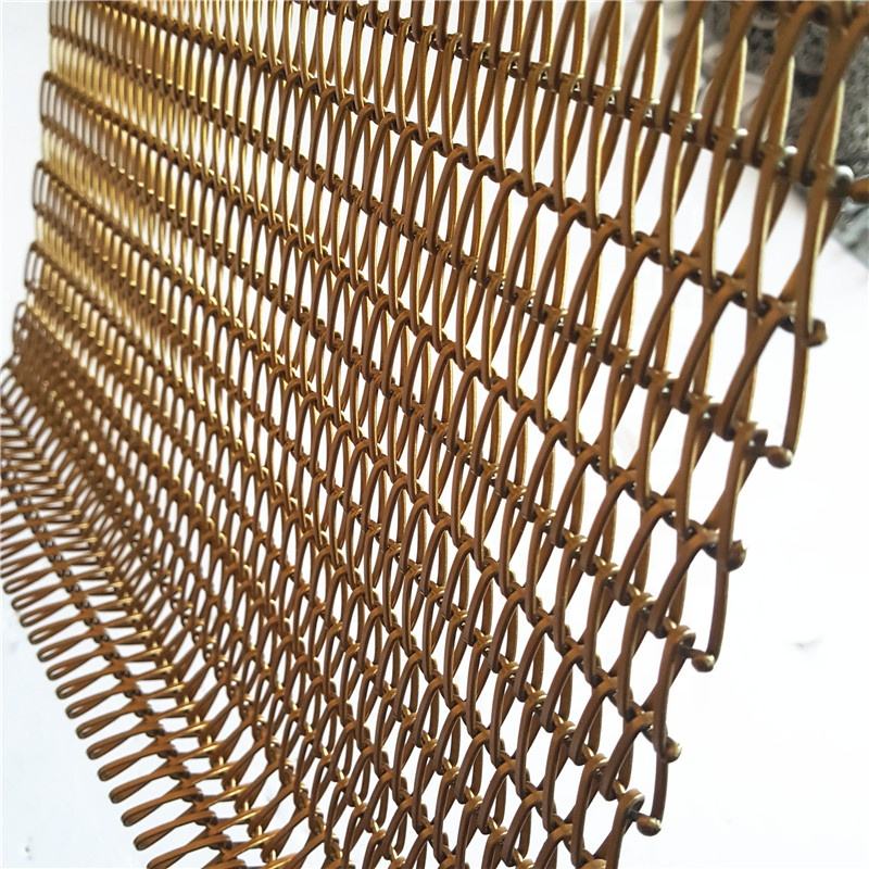 Decorative Sprial Weave Wire Mesh With Frame Gold Color Metal Mesh Ceiling Panel
