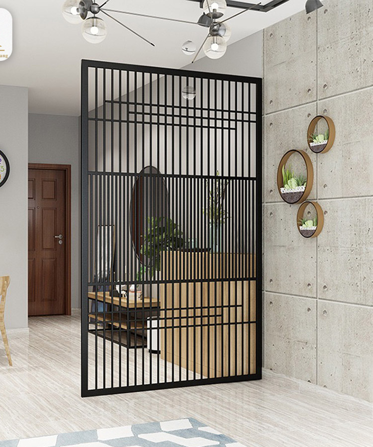 Customized Decorative Stainless Steel Black Metal Living Room Partition Screen Hotel Restaurant Free Standing Room Divider