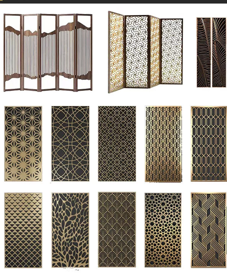 Stainless steel metal frame screen room divider gold elegant residential room screen partitions