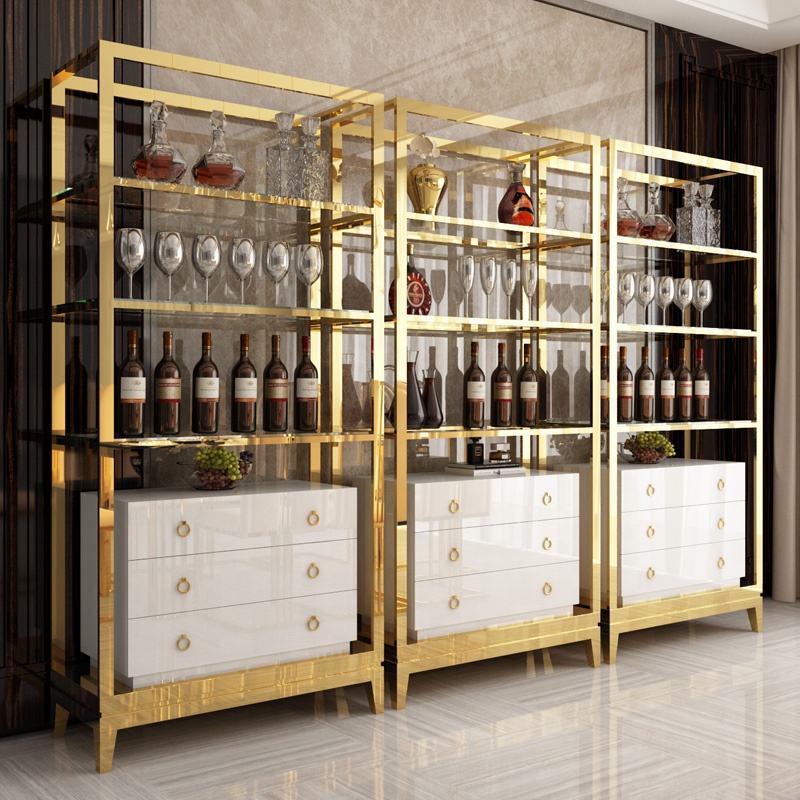 hotel glass wine cabinet stainless steel dining wine side cabinet display cabinet