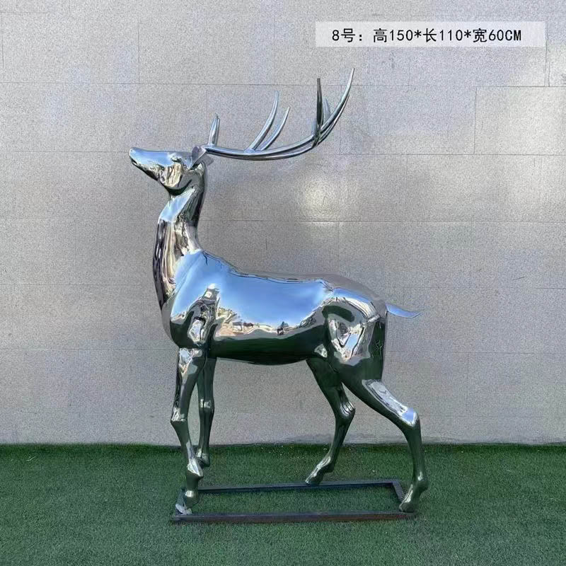 Outdoor Garden Decor Mirror Polished Life Size Stainless Steel Deer Statue