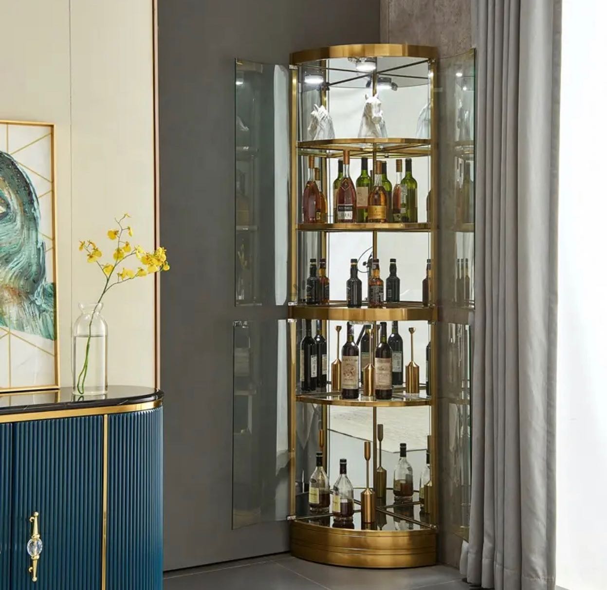 stainless steel wine display glass cabinet